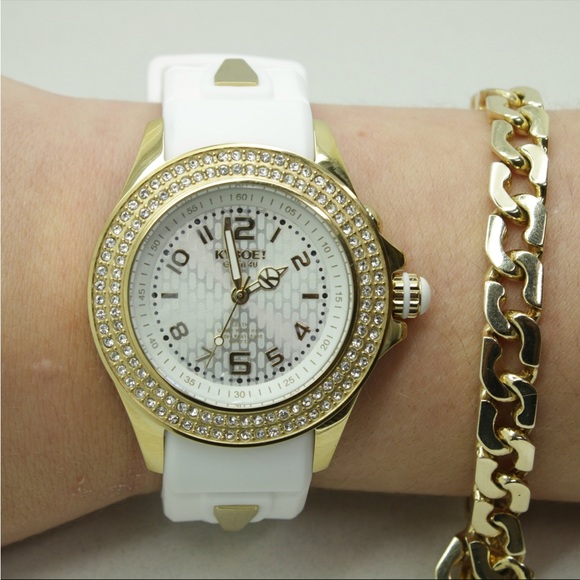 KYBOE! 40mm silver st. steel watch w/ silicone strap and Swarovski crystals - Picture 2 of 5